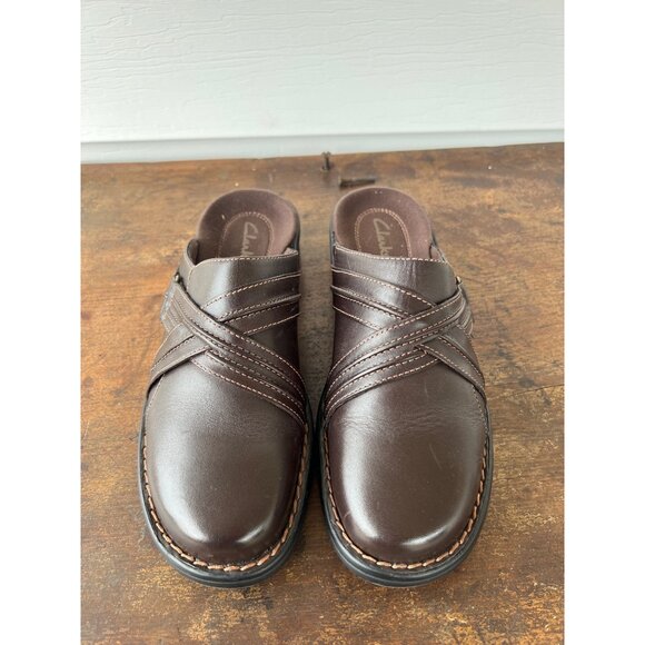 Clarks Brown Leather Womens Slip-On Mules Size 8M - Picture 1 of 5